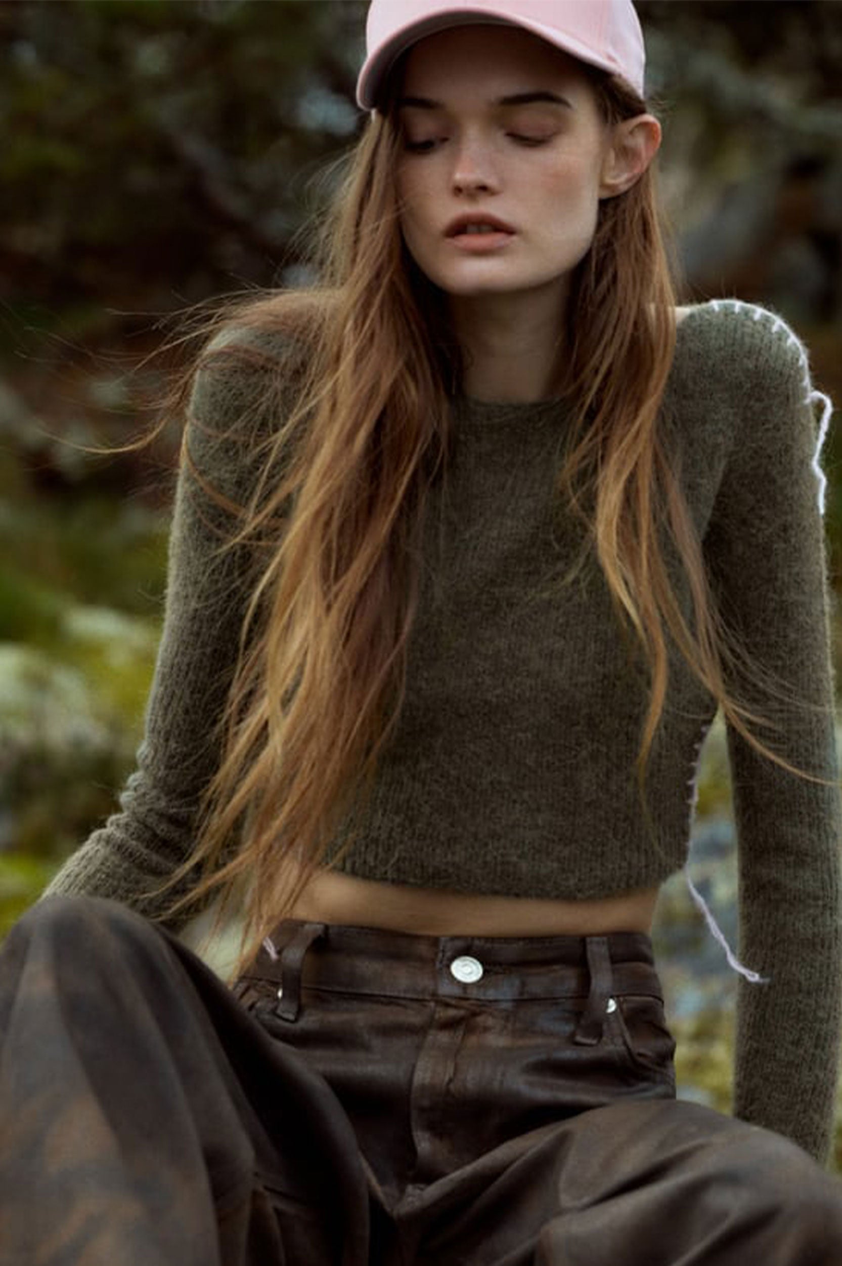 ZARA KNIT CROP TOP WITH CONTRAST TOPSTITCHING