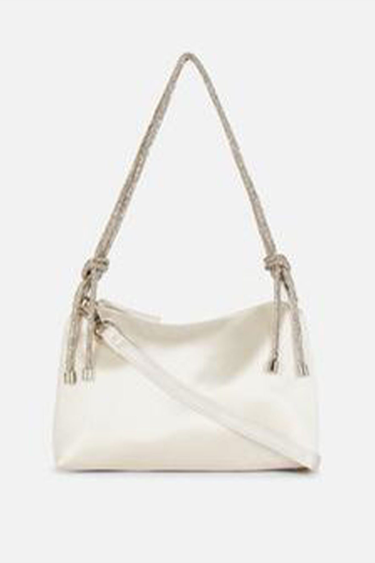 PRIMARK EVENING WHITE SATIN DIAMANTE STRAP BAG