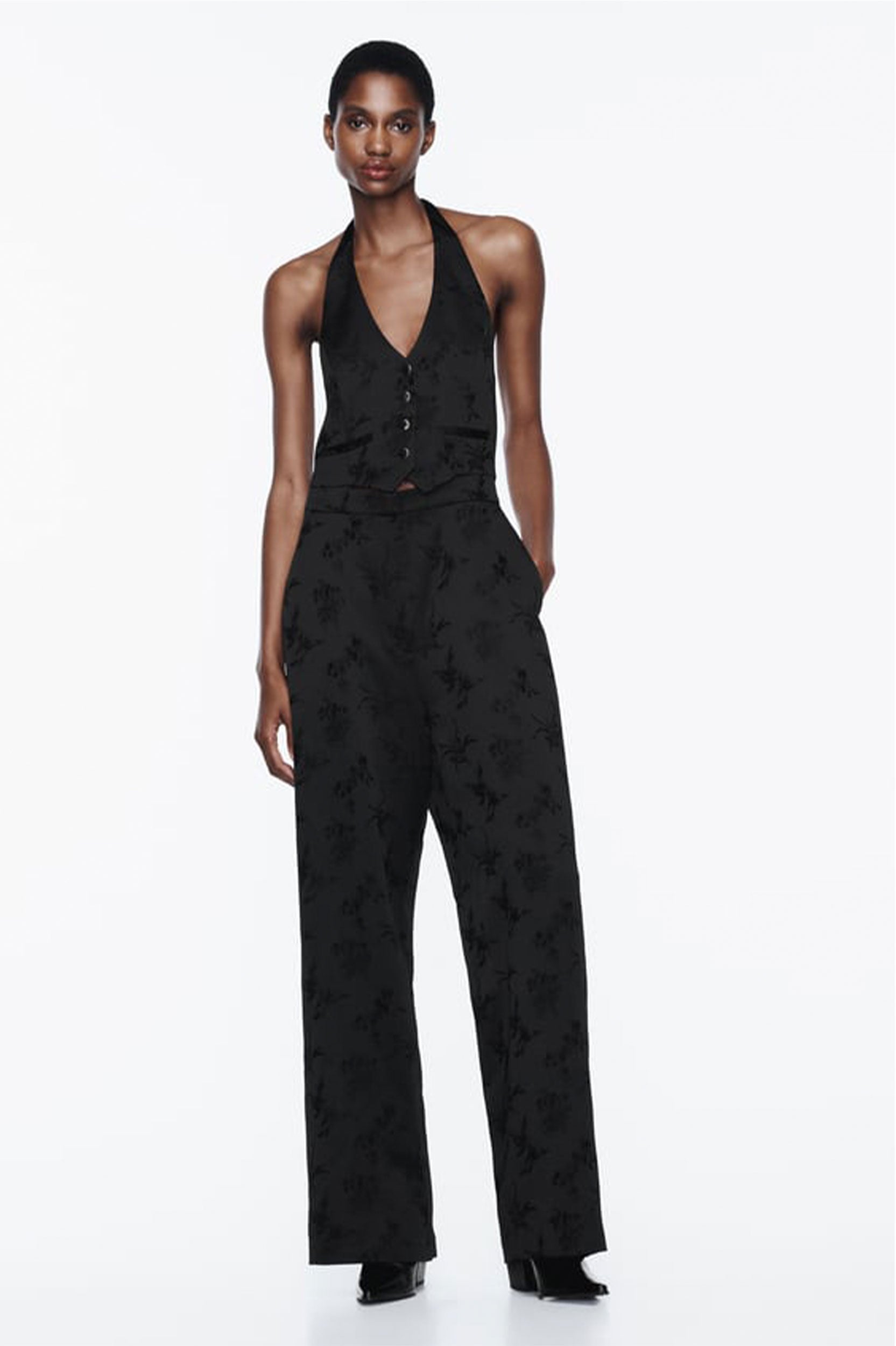 ZARA JACQUARD WAISTCOAT JUMPSUIT