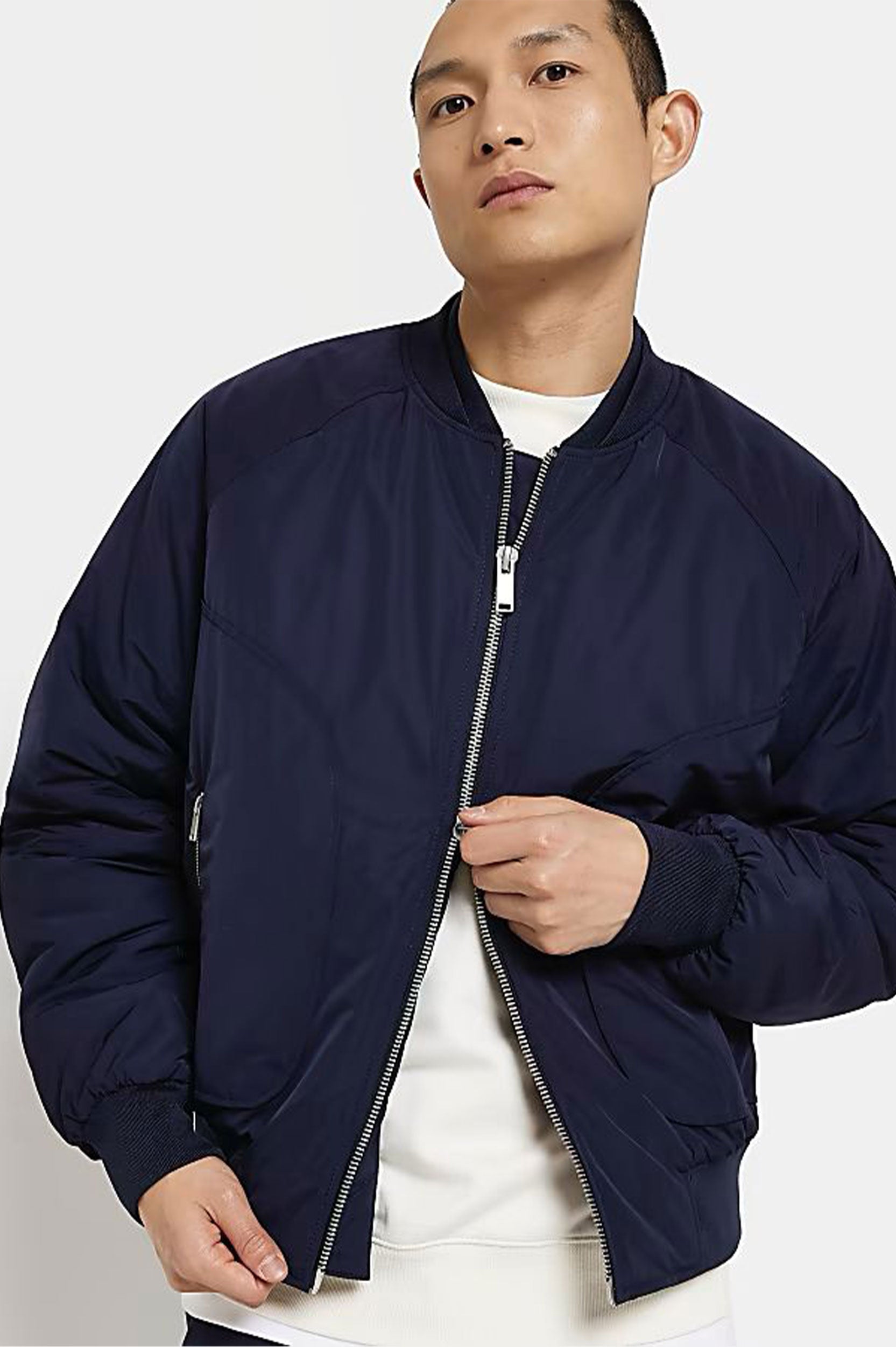 River Island - Navy Regular Fit  Bomber Jacket