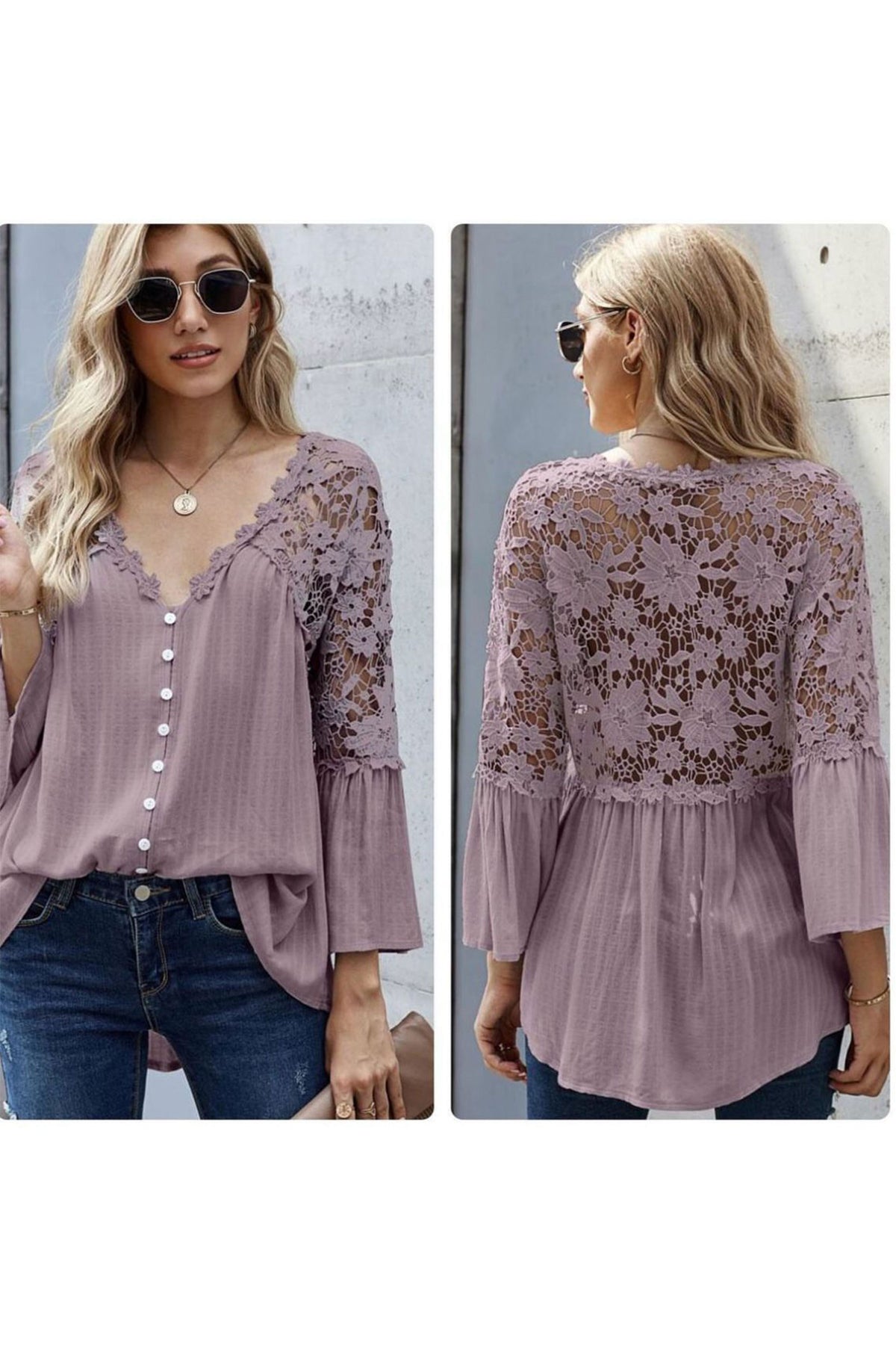 SHEIN LACE PANEL BUTTON PANEL FRONT BLOUSE