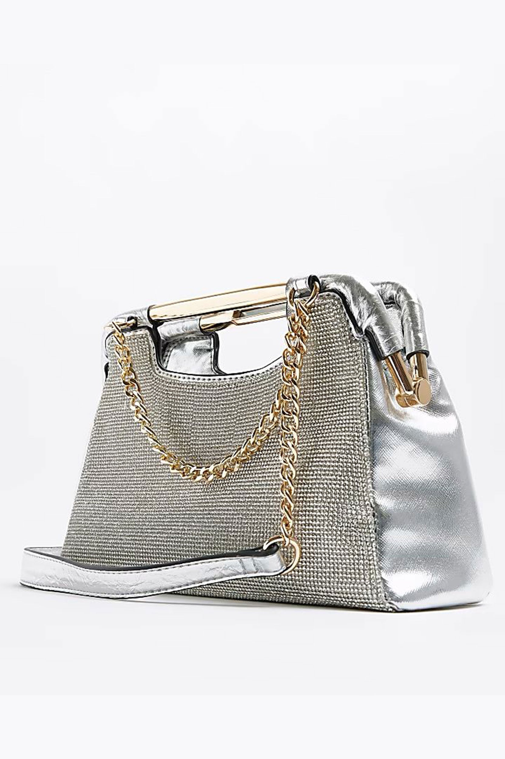River island silver diamante clutch bag