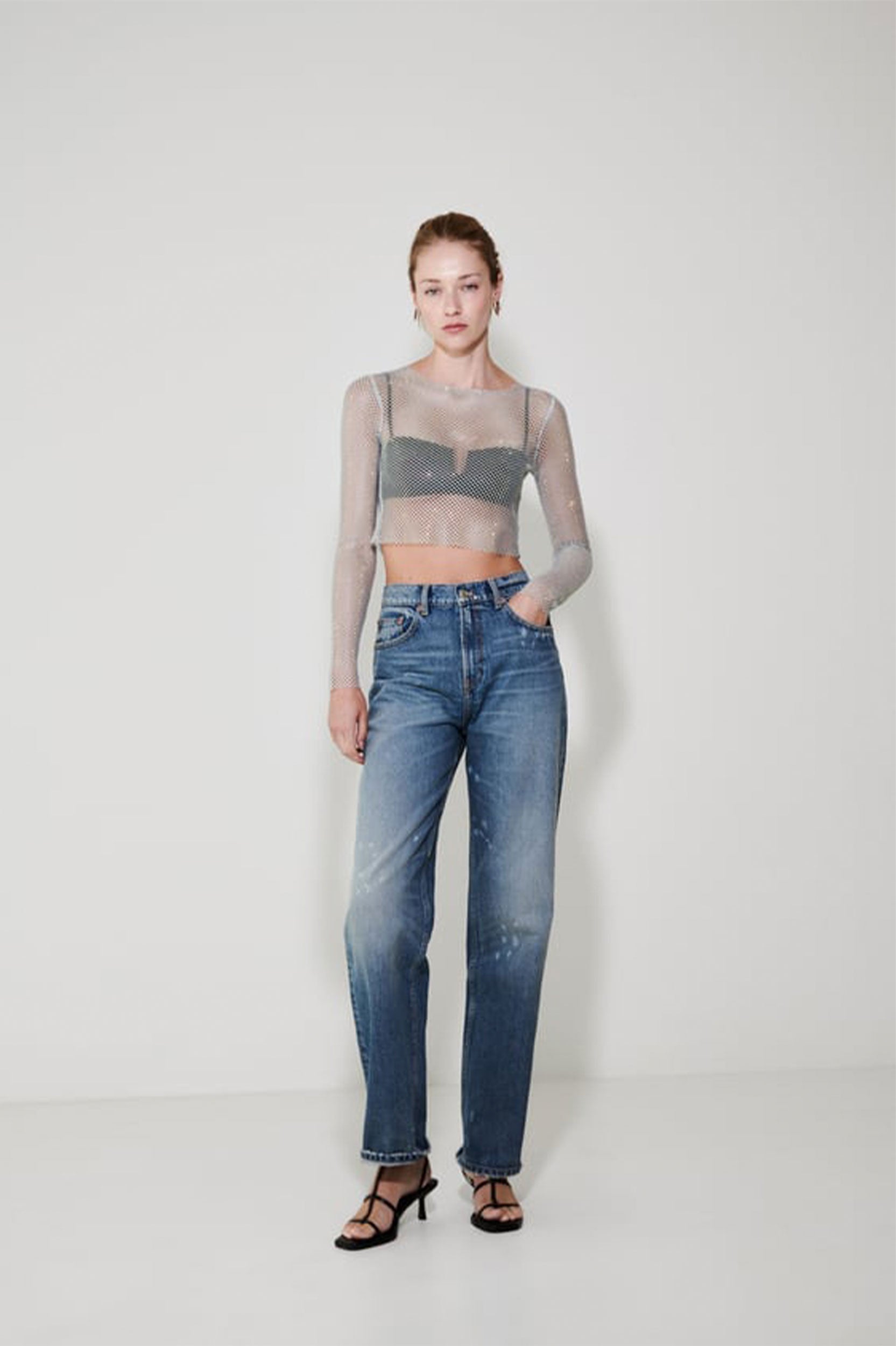 ZARA RHINESTONE MESH CROP TOP