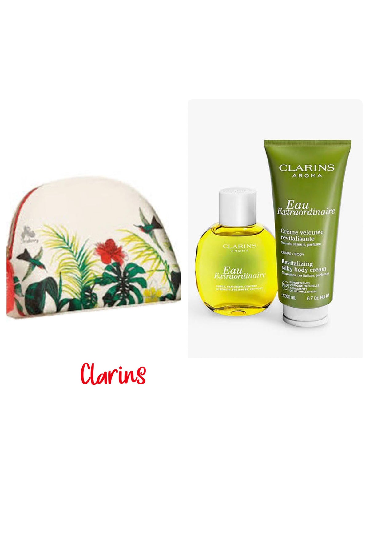 CLARINS MAKEUP POUCH WITH 15ML FRAGRANCE & 15ML NOURISHING BALM MASK